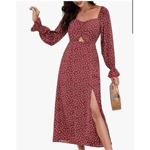 NEW Floral Boho Short Sleeve Square Neck Tie Front Cutout Dress 2X